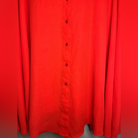 Nanette Lepore Red Dress 6 Pintuck Pleat A-line Button Down Chiffon - Picture 4 of 9